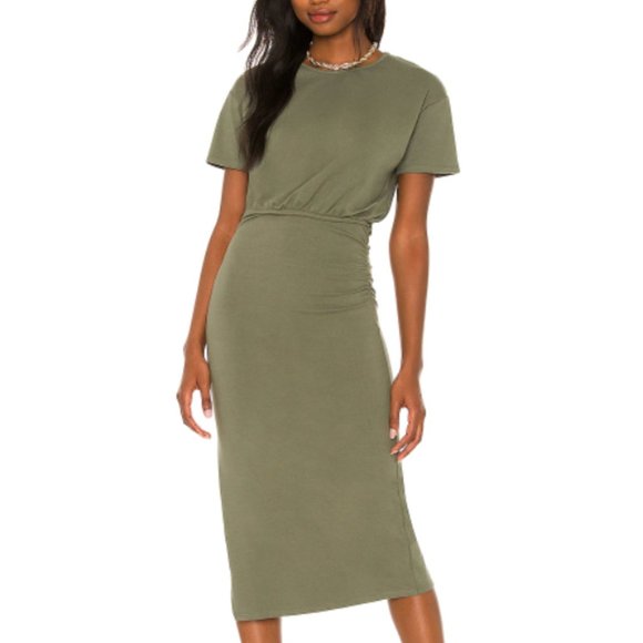 Lovers + Friends Dresses & Skirts - NWT Lovers and Friends - Easy Ruched Midi Dress - Olive Green - Size Medium